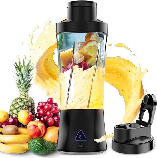 Draagbare blender, 6000mAh draagbare sapcentrifuge, USB-oplaadbaar, maakt smoothies en crèmes, BPA-vrij, sapbeker van 700 ml, wordt geleverd met 6 messen en deksel, 360W zelfreinigende persoonlijke blender, ideaal voor thuis/kantoor/op reis. van Merkloos