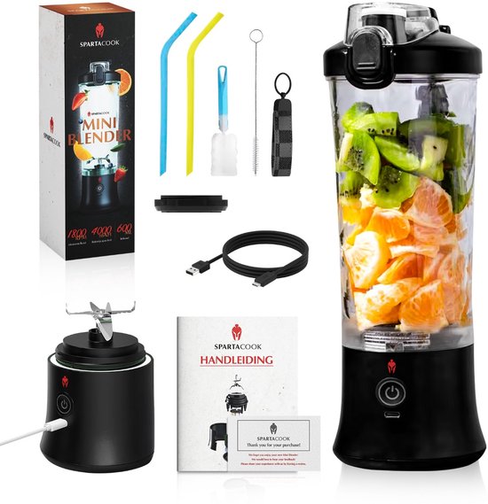 Draagbare Blender 600ml - USB Oplaadbaar - Spartacook Mini - Smoothies & Shakes - Waterdicht & Zelfreinigend - Mini Blender - Smoothie Maker - Blender To Go - Portable blender van Spartacook