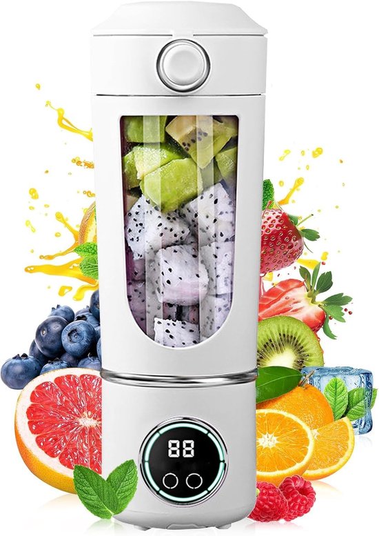Draagbare Blender 700ml - Krachtige 12 Blade Smoothie Maker met 4 Voorinstellingen voor Shakes, Eiwitdranken en Koffie, Inclusief Reserve Deksel en Zelfreinigingsfunctie