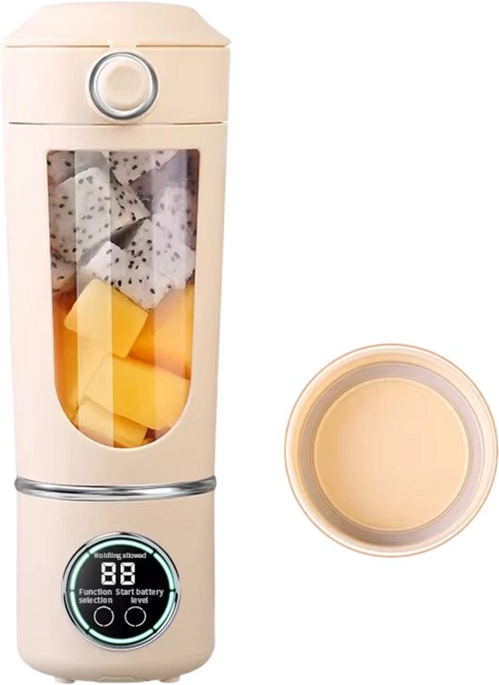 Draagbare Blender 700ML – Smoothie Maker en Juicer 2-in-1 met 12 Messen, USB Oplaadbare Mini Blender voor Shakes, Smoothies en Fruitmix - Beige van Merkloos