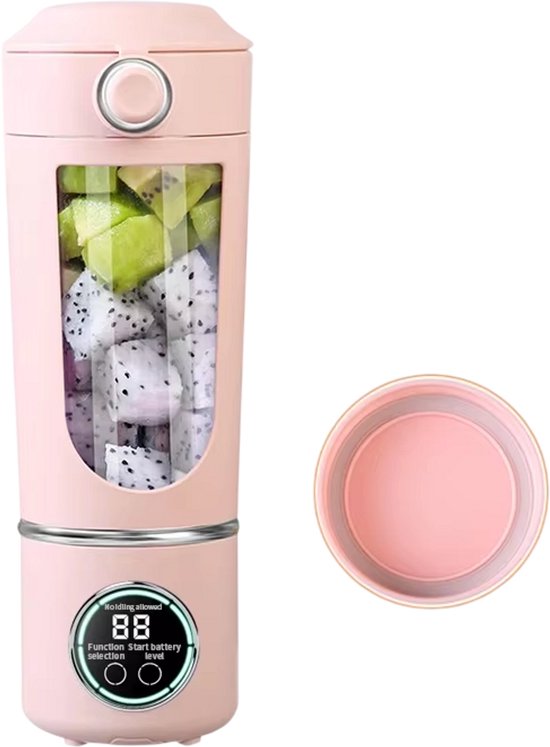 Draagbare Blender 700ML – Smoothie Maker en Juicer 2-in-1 met 12 Messen, USB Oplaadbare Mini Blender voor Shakes, Smoothies en Fruitmix - Roze van Merkloos