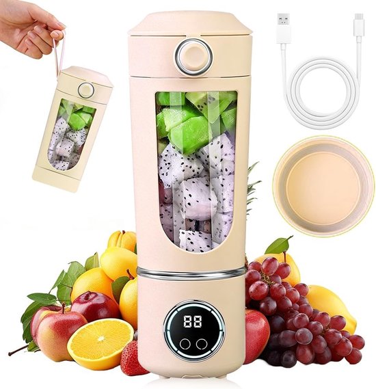 Draagbare Blender - Beige - 700 ml - Mini-Standmixer met LED-Display en 12 Messen - Voor Shakes en Smoothies