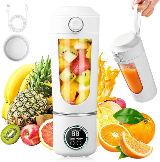 Draagbare Blender - Blender - 700ml - 12 Messen - Smoothie Maker - Mini Blender - LCD Display - USB-C | Smoothie Maker To Go - Elektrische Shakebeker - Draagbare Mixer voor Sport & Reizen - blender voor smoothies en shakes - Wit van Merkloos