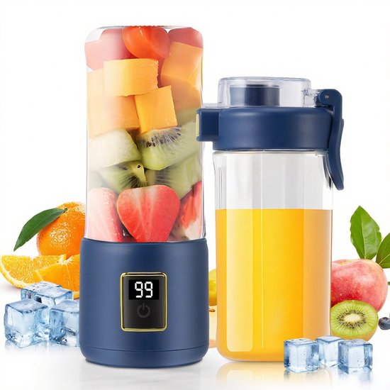 Draagbare Blender - Blender - Mini Blender - 12 Mesjes - Portable - Blender to go - Mini Juicer - Smoothie Maker -Perfect voor Smoothies, Sappen en Babyvoeding - Donkerblauw van Merkloos