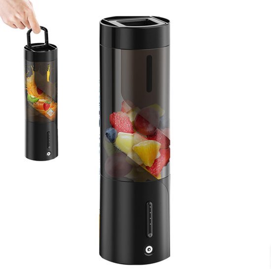 Draagbare blender - Blender - Mini blender - Blender voor onderweg - Mini sapcentrifuge - Smoothie maker - 450 ml - Perfect voor het maken van smoothies en crèmes, mini blender met 6 messen - Zwart