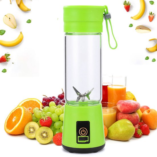 Draagbare blender -Blender -Smoothie Maker - Mixer -Mini Blender -USB oplaadbare blender - Draagbare Blender - Oplaadbare mini Blender -4 messen werken - Blender smoothie - Afneembare compacte blender - Smoothieblender - 380 ml - Groen van Merkloos