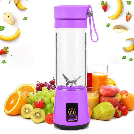 Draagbare blender -Blender -Smoothie Maker - Mixer -Mini Blender -USB oplaadbare blender - Draagbare Blender - Oplaadbare mini Blender -4 messen werken - Blender smoothie - Afneembare compacte blender - Smoothieblender - 380 ml - Paars van Merkloos