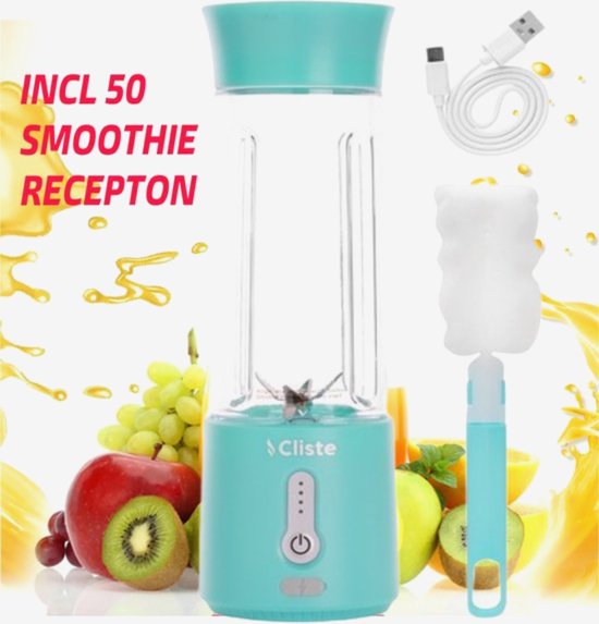 Draagbare Blender - Blender To Go - Smoothie Blender - USB Oplaadbaar -Portable Smoothie Maker - Draadloos - Compact Blender - 500 ml - Mini Smoothie Maker - Fresh Juice Maker - Portable Blender - Blauw - Recepten inbegrepen van Blendin™