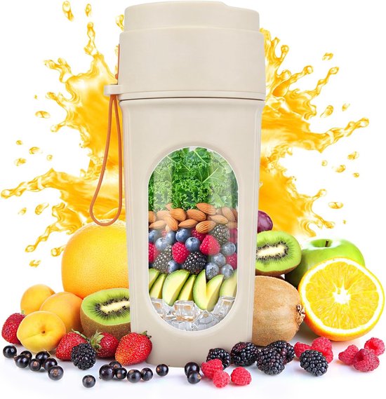 Draagbare Blender - BPA Vrij - 15 Oz voor Smoothies Shakes en Vers Sap - 12 Mesjes - Vaatwasserbestendig - Oplaadbare Sportfles - Compact en Eenvoudig Schoon te Maken - Oranje kleur van Merkloos
