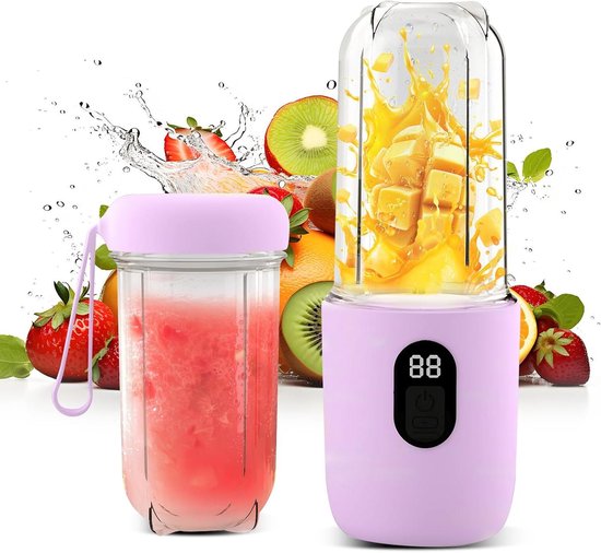 Draagbare Blender - Citruspers Elektrisch - Smoothies Maken - 16 Roestvrijstalen Bladen - 500 ml - Paars