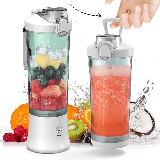 Draagbare Blender - Draadloos voor Shakes en Smoothies - 20oz met 6 Mesjes en Reisdeksel - wit van Merkloos