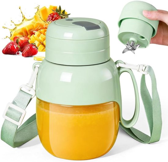 Draagbare Blender en Smoothie Maker, 1000ml Capaciteit met Drinkopening en Draagriem, Ideaal voor Sport en Reizen, 12 Messen, 21000 RPM, Oplaadbaar en Handig in Gebruik