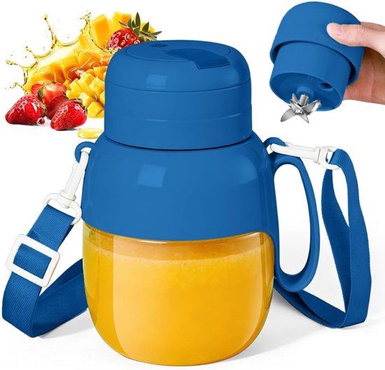 Draagbare blender en smoothiemaker met drinkopening, 1000 ml, ideaal voor sport en reizen, krachtige 21000 omw/min, oplaadbaar en met 12 messen voor perfecte smoothies