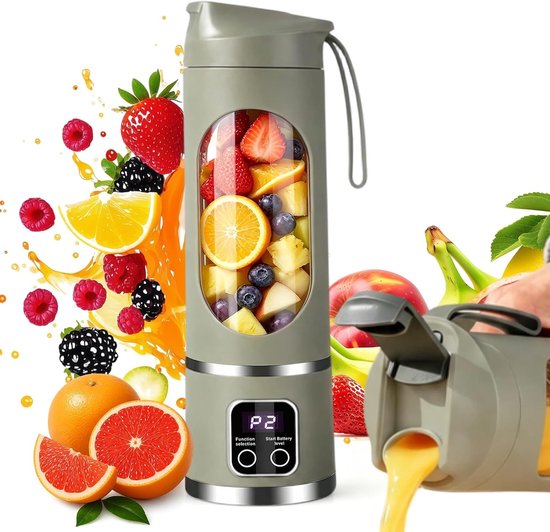 Draagbare Blender - Groen - 500 ml - Mini Mixer met 12 Messen - Voor Shakes en Smoothies