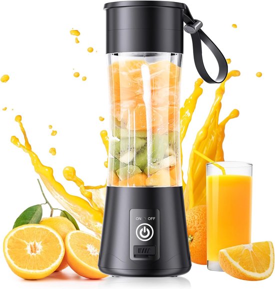 Draagbare blender - Ideaal voor het maken van smoothies en milkshakes - Gemotoriseerde blenderbeker - Draagbare blender - Mini-sapcentrifuge - Blender met kan - Ideaal voor picknicks, sport, thuis, op kantoor - Zwart van Merkloos