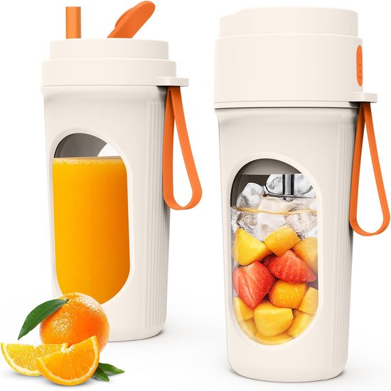 Draagbare Blender met 12 Messen - 450ml - Mini Smoothie Maker - 1500mAh Accu - 2-in-1 Design met Drinkdeksel - USB-C - Wit van Merkloos