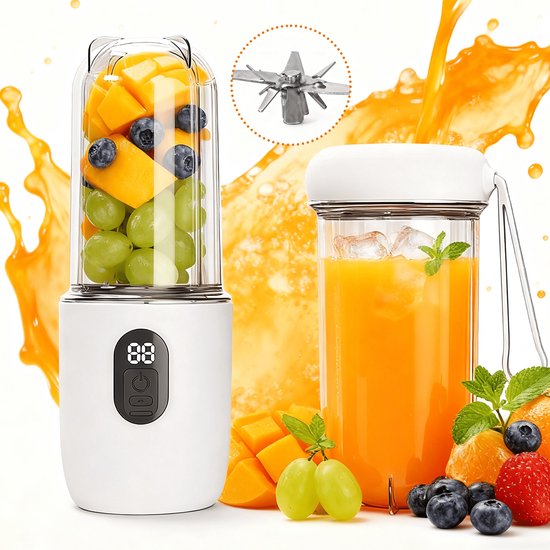 Draagbare blender met 16 duurzame roestvrijstalen messen, 500 ml (17 oz) inhoud, snoerloze mini-smoothie-/sapcentrifuge/blender, geschikt voor buiten, kamperen en andere gelegenheden, wit. van Merkloos