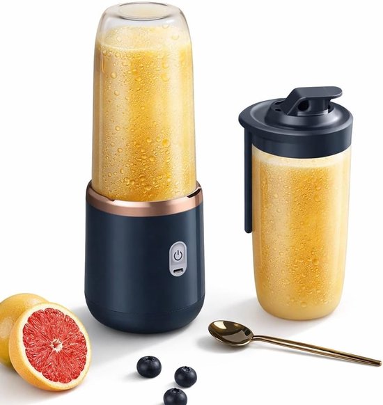Draagbare Blender met 400 ml Inhoud, 6 Messen en 1500 mAh Accu voor Smoothies, Fruitsappen en Koffie, USB Oplaadbaar en Ideaal voor Reizen