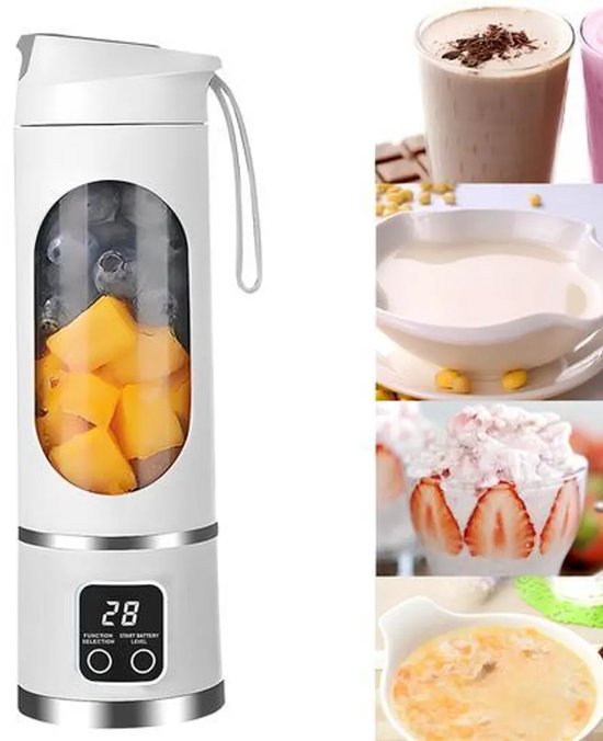Draagbare blender met een 50W USB-aansluiting, geschikt voor het maken van smoothies en crèmes, voorzien van 10 vlijmscherpe messen, een compacte mengbeker van 450 ml en een sapcentrifugefunctie; wit. van Merkloos