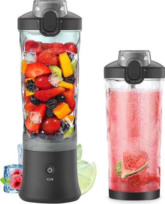 Draagbare blender met een inhoud van 600 ml, een handige beker voor het maken van smoothies en crèmes, voorzien van 6 messen, een waterdichte en oplaadbare handmixbeker, ideaal voor op reis, tijdens het sporten, thuis en op kantoor. van Merkloos