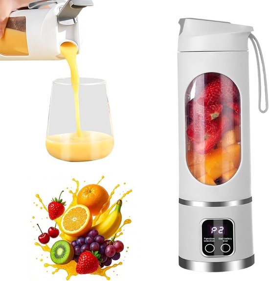 Draagbare blender met LED-display, 450 ml, ideaal voor shakes, smoothies en dranken, USB-oplaadbaar en compact voor reizen en sportschool