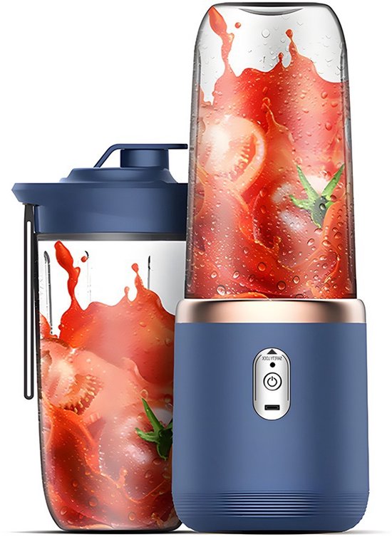 Draagbare blender met twee mengbekers, 400 ml draagbare elektrische blender (draadloos), mini blender, blauw. van Merkloos