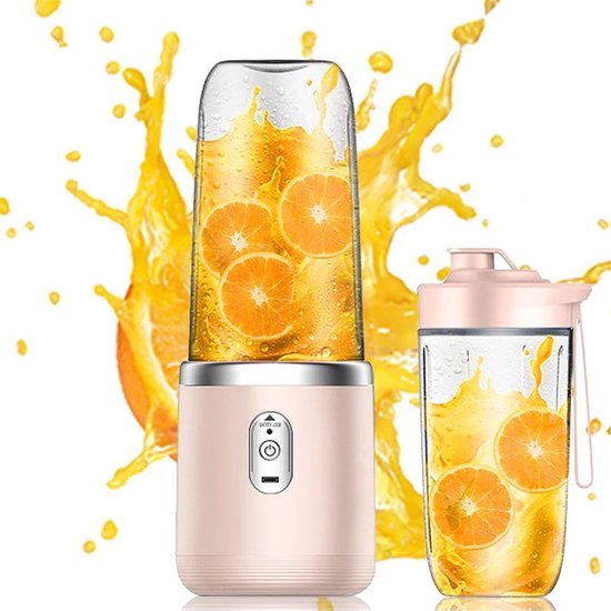 Draagbare blender met twee mengbekers, 400 ml draagbare elektrische blender, draadloos ontwerp, mini blender, roze. van Merkloos