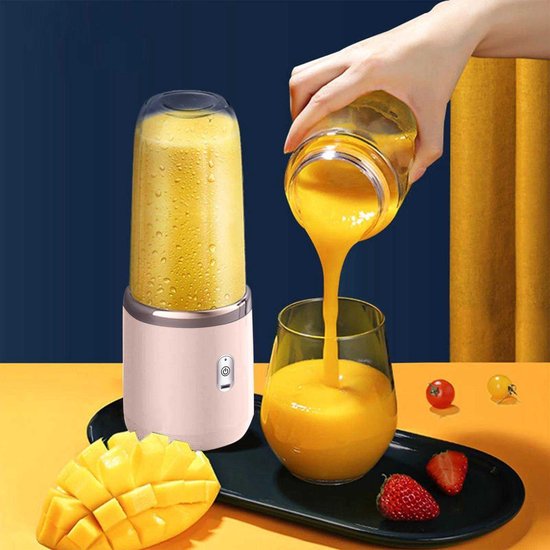 Draagbare blender, mini blender, sapcentrifuge, oplaadbare sapcentrifuge met 6 messen, handzame sapcentrifuge, sport-, reis- en outdoorblender (roze) van Merkloos