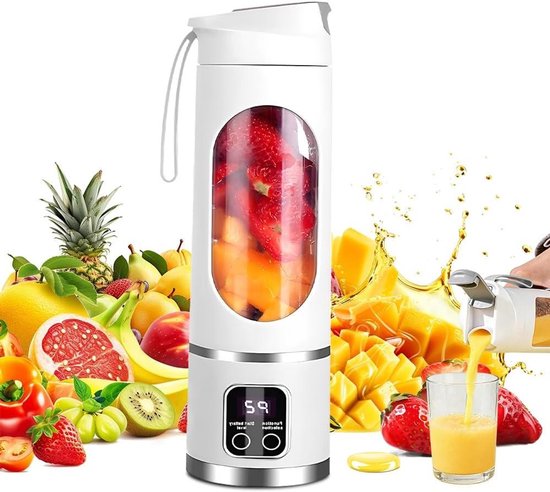 Draagbare Blender - Mini Mixer - Gezonde Dranken Maken - 12-Messen Systeem - 450 ml - Wit