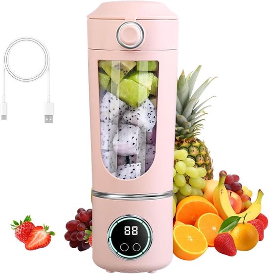 Draagbare Blender - Mini Mixer - Gezonde Drankjes Maken - 12 Roestvrij Stalen Messen - 700 ml Capaciteit - Roze