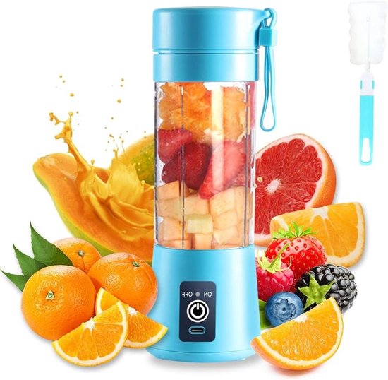 Draagbare Blender - Mini Mixer - Gezonde Drankjes Maken - Zes RVS Messen - 380 ml Capaciteit - Blauw