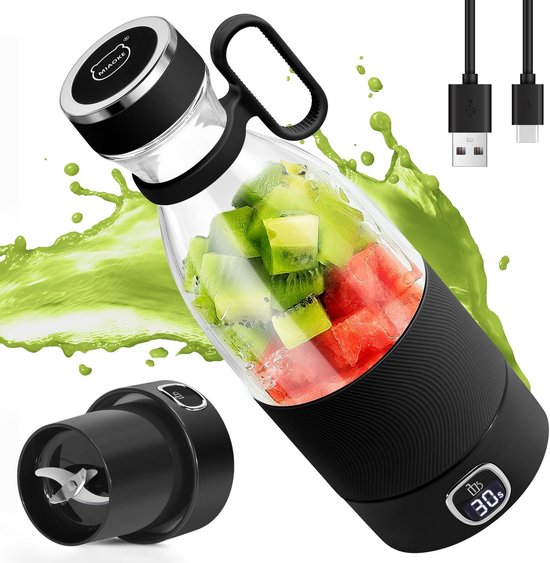 Draagbare Blender - Mini Mixer - Sap en Smoothies - 6 Scherpe Messen - 350 ml Capaciteit - Zwart van Merkloos