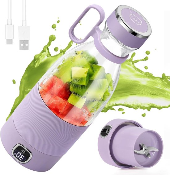 Draagbare Blender - Mini Mixer - Smoothies Maken - 6 Roestvrijstalen Messen - 350 ml - Paars
