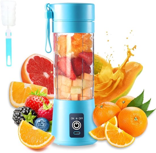 Draagbare Blender - Mini Mixer - Smoothies Maken - Zes RVS Messen - 380 ml - Blauw