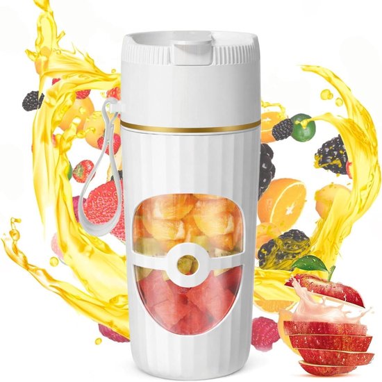 Draagbare Blender - Mini Mixer - Verse Dranken Maken - 10 Roestvrijstalen Messen - 400 ml Container - Wit