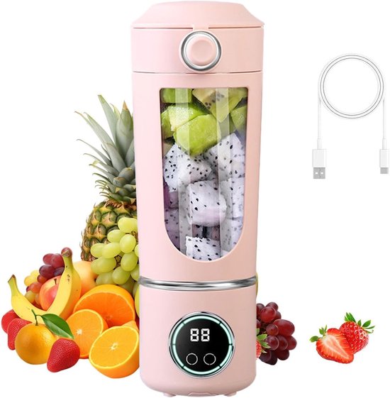 Draagbare Blender - Mini Mixer - Verse Drankjes Maken - 12 Roestvrijstaal Messen - 700 ml - Roze