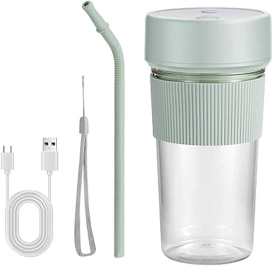 Draagbare Blender - Mini Sapcentrifuge - Onderweg Mixen - 6 Roestvrijstalen Messen - 350 ml - Lichtgroen