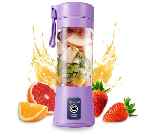 Draagbare blender, mini smoothieblender voor shakes en smoothies, 380ml minimixer met 6 driedimensionale messen, elektrische USB-sappers, geschikt voor thuis, buiten en reizen (Lichtpaars)