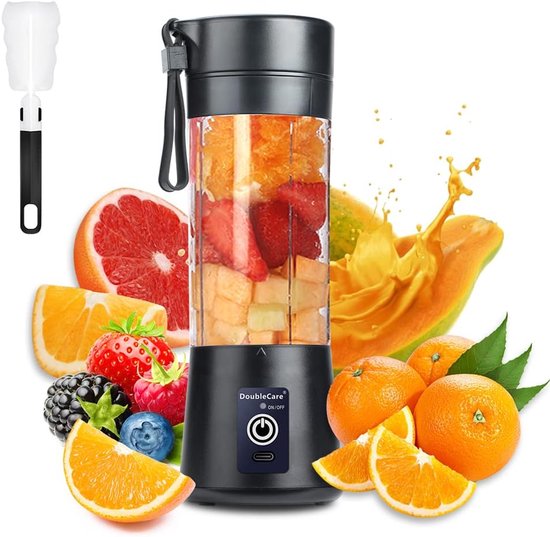 Draagbare Blender - Mixer Cup - Smoothies Maken - Zes Roestvrijstalen Bladen - 380ml Capaciteit - Zwart van Merkloos