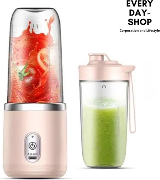 Draagbare Blender - Mixer - Inclusief Drinkfles - Milkshake Machine - Elektrische Slowjuicer - Draagbare Blender To Go - Milkshake Maker - Fruit Mixer - Oplaadbaar - 400ml - Roze van Merkloos