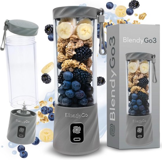 Draagbare Blender Mixer - Smoothie Maker - Gezonde Drankjes Maken - Krachtige 6-Blads Systeem - 550ml Capaciteit - Grijs van Merkloos