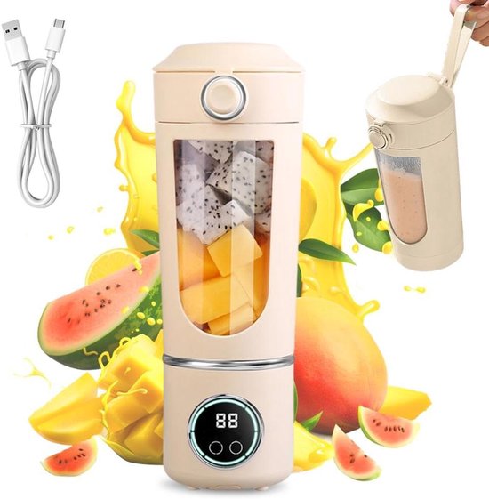 Draagbare blender - Mixer to go - Smoothies maken - 12 RVS messen - 700 ml - Beige