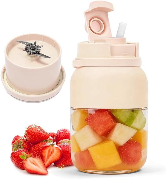 Draagbare Blender - Mixer To Go - Smoothies Maken - 38 Roestvrijstalen Messen - 1200 ml - Crèmekleurig