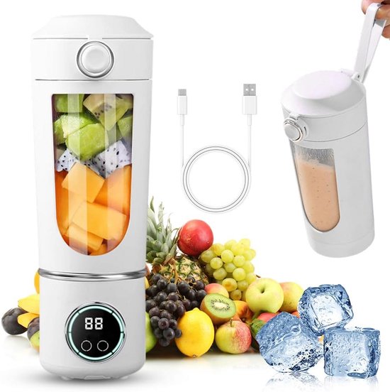 Draagbare Blender - Mixer To Go - Verse Smoothies Maken - 12 Krachtige Messen - 700 ml Capaciteit - Wit van Merkloos
