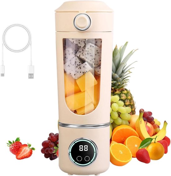 Draagbare Blender - Mixer voor shakes - Gezonde drankjes maken - 12 RVS messen - 700 ml - Beige