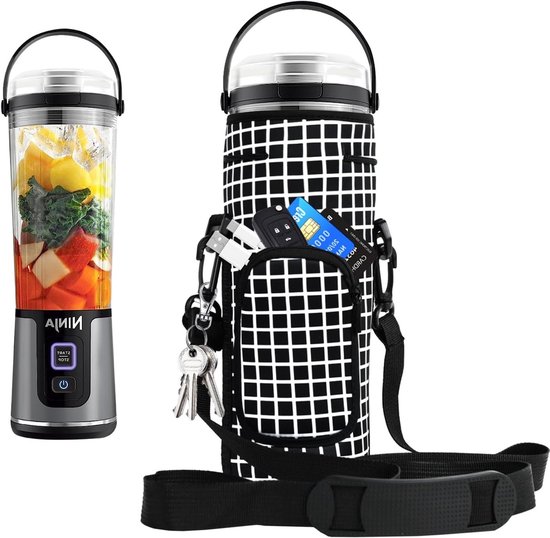 Draagbare blender opbergzak met schouderriem, geschikt voor 530ml mixers, handig en stevig, zwart geruit ontwerp van Merkloos