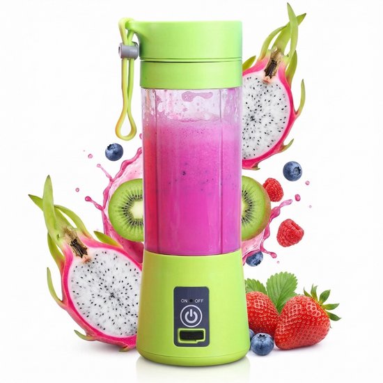 Draagbare blender - perfect voor het maken van smoothies en milkshakes - 380 ml oplaadbaar - geschikt voor sport, werk en reizen -groen van Merkloos