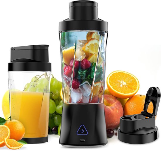 Draagbare blender, persoonlijke blender voor milkshakes en smoothies, USB-oplaadfunctie, zelfreinigende draagbare sapcentrifuge voor keuken/reizen van Merkloos