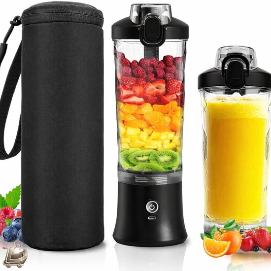Draagbare Blender Persoonlijke Juicer - Geïsoleerde Sleeve - 600ml - Mini Blender Cup met 6 Messen - USB Oplaadbaar - Reislid en Shakes Smoothies - Kleine Blender voor Keuken en Travel van Merkloos