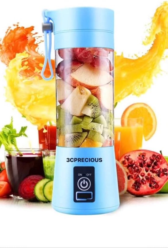 Draagbare Blender - Persoonlijke Juicer - Snelle Smoothies - Oplaadbaar Via USB - 380ml Capaciteit - Blauw van Merkloos